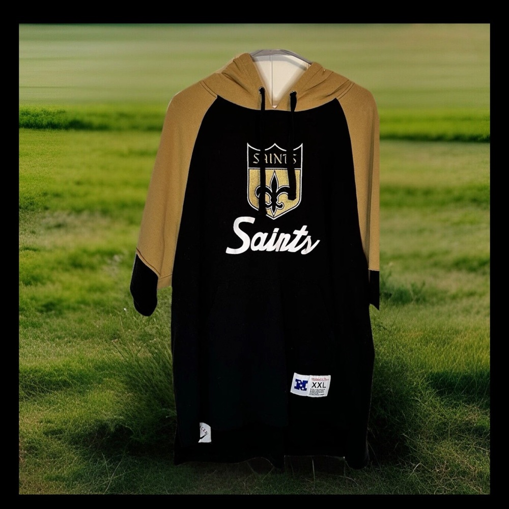 Mens Mitchell & Ness NFL Unbeaten Short Sleeve Mesh Hoody New Orleans Saints XXL
